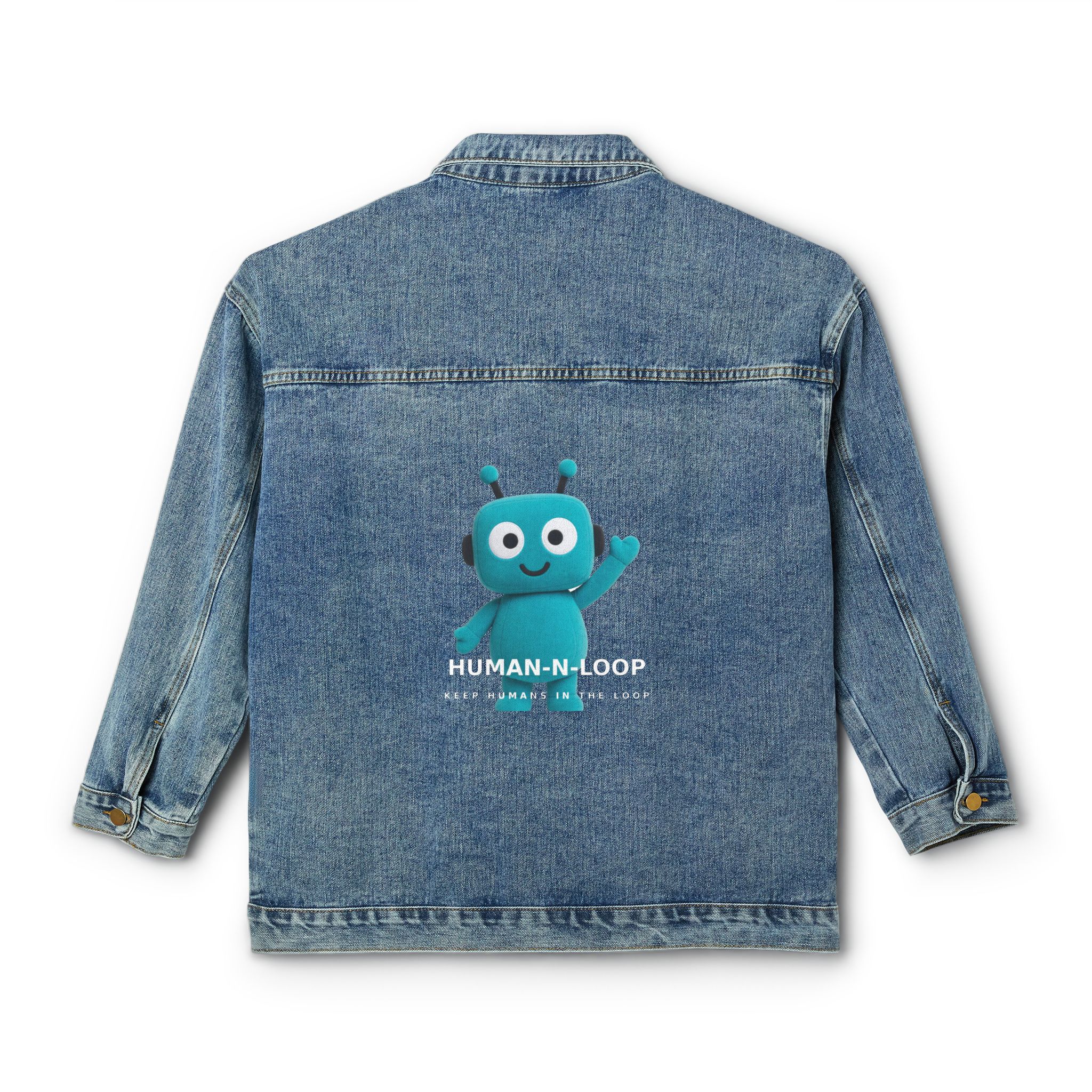 Human-N-Loop Women's Denim Jacket – Waving Bot - Image 2