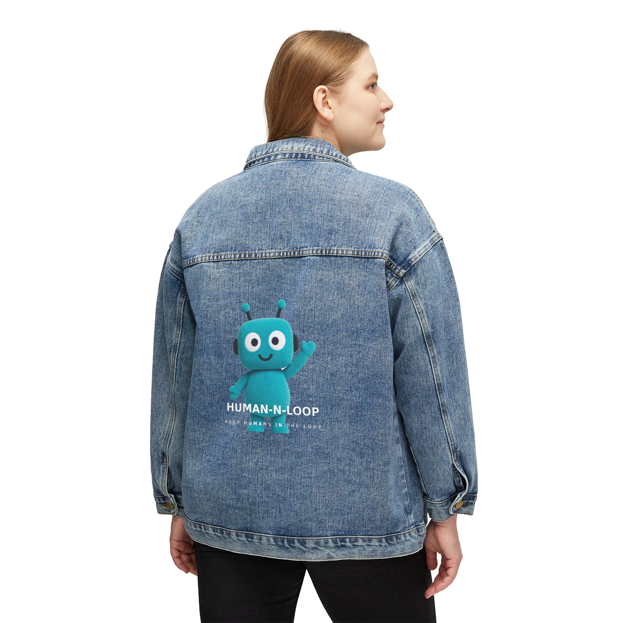 Human-N-Loop Women's Denim Jacket – Waving Bot - Image 4
