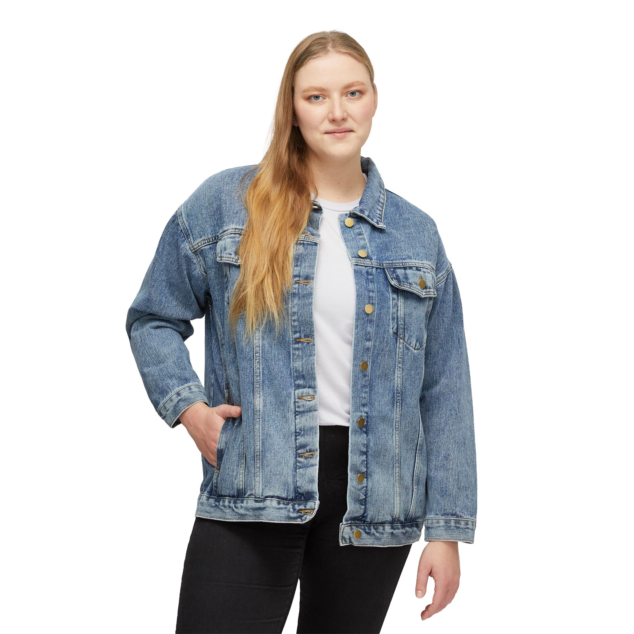 Human-N-Loop Women's Denim Jacket – Waving Bot - Image 3