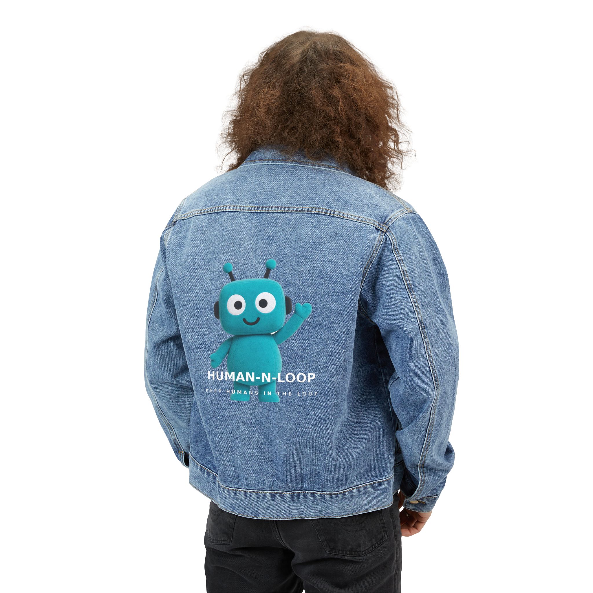 Human-N-Loop Men's Denim Jacket – Waving Bot - Image 4